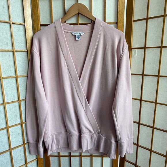 Athleta Purana V-Neck Wrap Sweatshirt in Orchid Pink | Medium - Picture 3 of 5